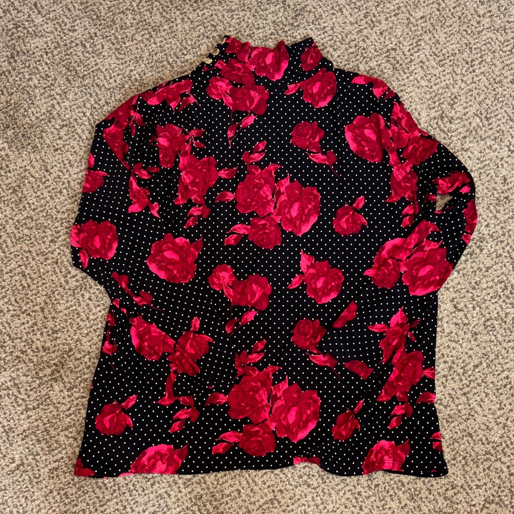 Anne Klein Red and Black Floral Blouse XXL